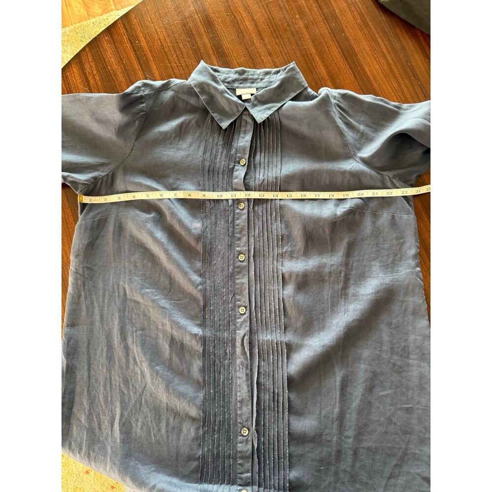 J.Jill Linen Blue Pin-tuck Roll-tab Sleeve Mini Shirt Dress Sz 1 X Plus - Picture 7 of 12